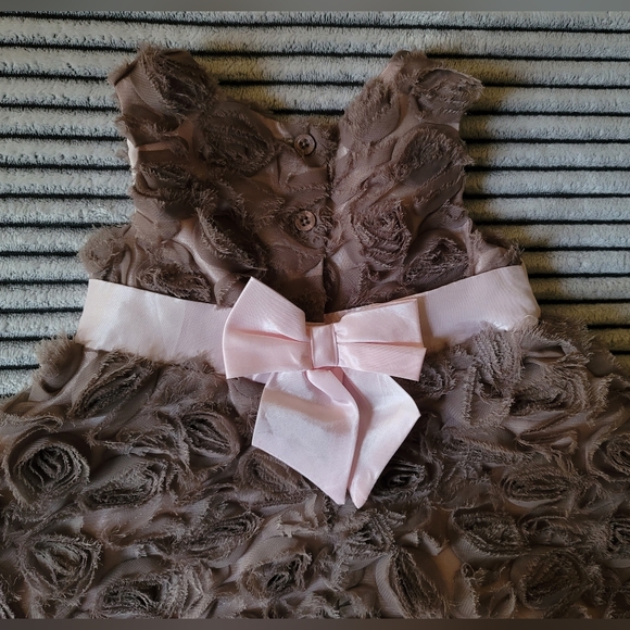 Wendy Bellissimo Baby Girl Taupe/Pink Rosette Dress Size 12 Months 2Pcs - Picture 5 of 7